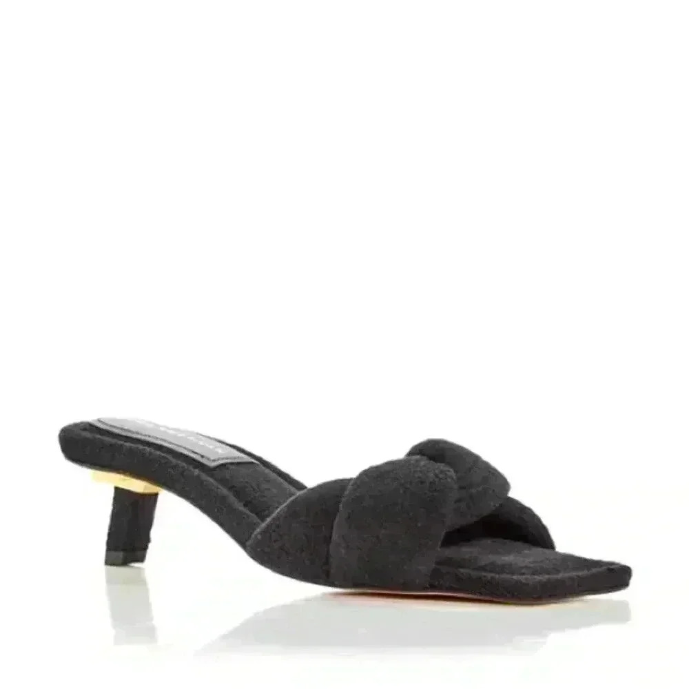 Good American Terry Black Kitten Heels with Gold NWOB